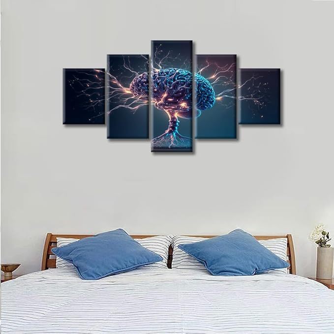 Abstract Canvas Wall Art for Living Room Human Brain with Neuronal Impulses Modern Home Decor Brain Posters Artwork for Bedroom Office Wall Art Painting Pictures Ready to Hang (60"Wx32"H)