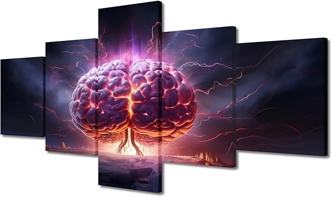 Abstract Human Brain Pictures Wall Art Prints on Canvas Artificial Intelligence Concept Painting Modern Artwork Wall Decor for Bedroom Office Bathroom Decor Ready to Hang, (50"Wx24"H)