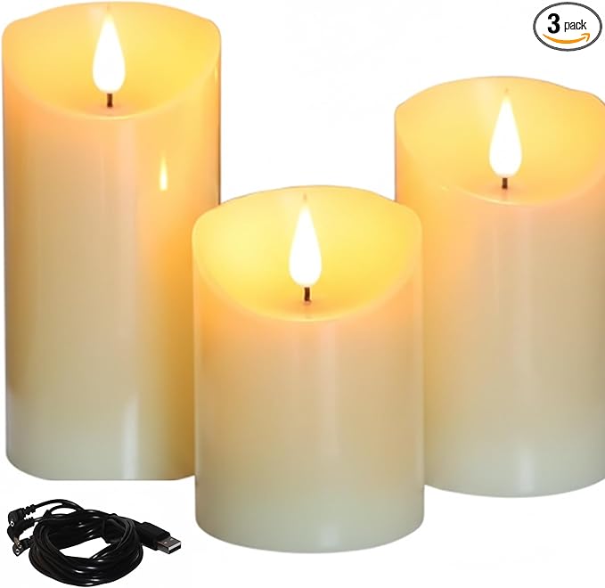 UBREW USA USB Powered Candles. Realistic Flickering Flameless Candles. USB Powered. Electric Extra Bright Real Wax Pillars LED Candle