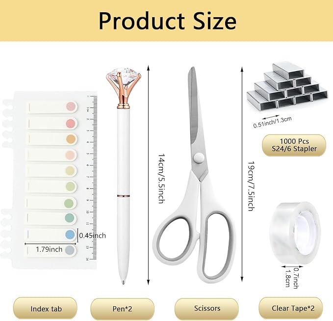 Office Supplies,Desk Accessories,with Stapler, Tape Dispenser,Desk Organizer,Folding Phone Holder,Pen,Journal Notebook,Scissor,Staple Remover,Staples,Clear Tape,Sticky Notes,Paper Clips,Bookmark,Ect