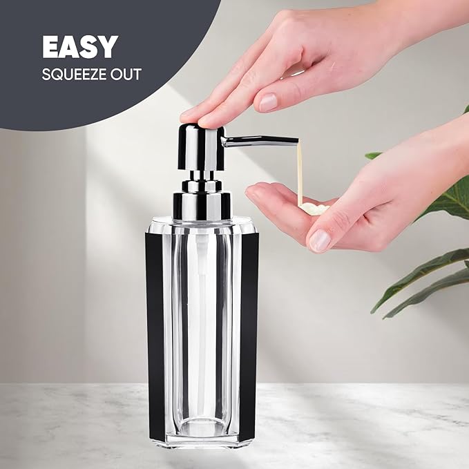 4-Piece Black Bathroom Accessories Set — Soap Dispenser, Soap Dish, Mouthwash Cup & Toothbrush Holder, Glossy Acrylic with Brushed Black Accent, Gift-Ready Home Decor