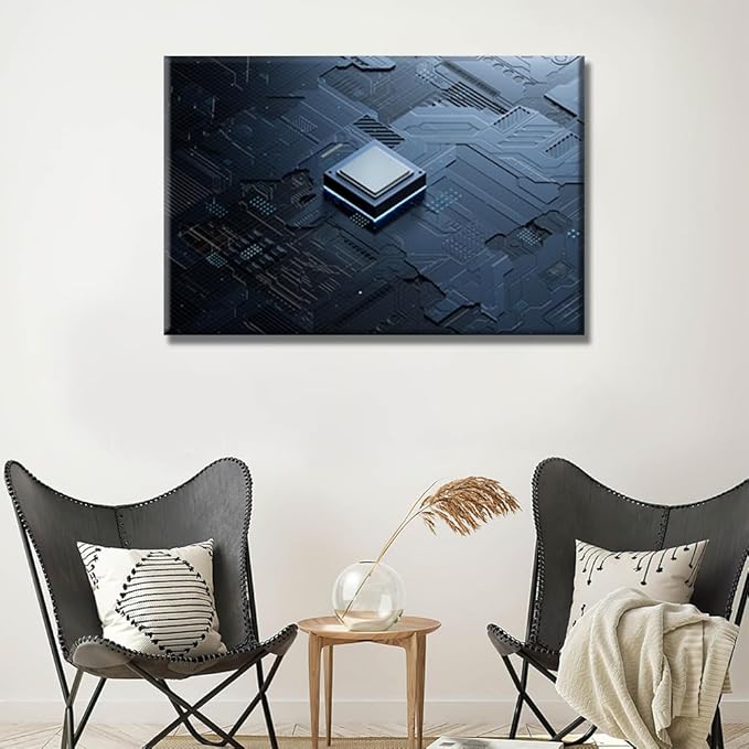 Central Computer Processors CPU Wall Painting for Living Room Technology Digital Wall Art Canvas Prints Wall Decor CPU Concept Wall Art for Office Bedroom Framed 16X24 INCH