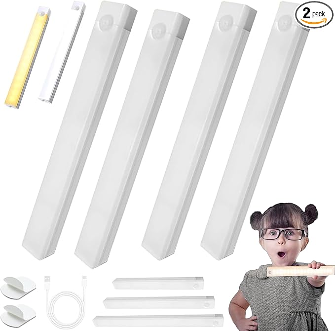 2025 Upgraded Punch-Free Smart Sensor Magnetic Rechargeable LED Lights, Rechargeable Motion Sensor Light, Wireless Motion Sensor Indoor Lights, Stick On Lights for Kitchen/Stairs (4PC-3 Color, 3.9in)