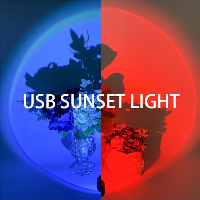 YOWOCAL Sunset Projection Lamp - 7 Colors & 13 Modes, USB-Powered Mood Light for Bedroom, Party, Relaxation | Plug & Play Sunset Light, Wall & Ceiling Projector, Romantic Decor Gift