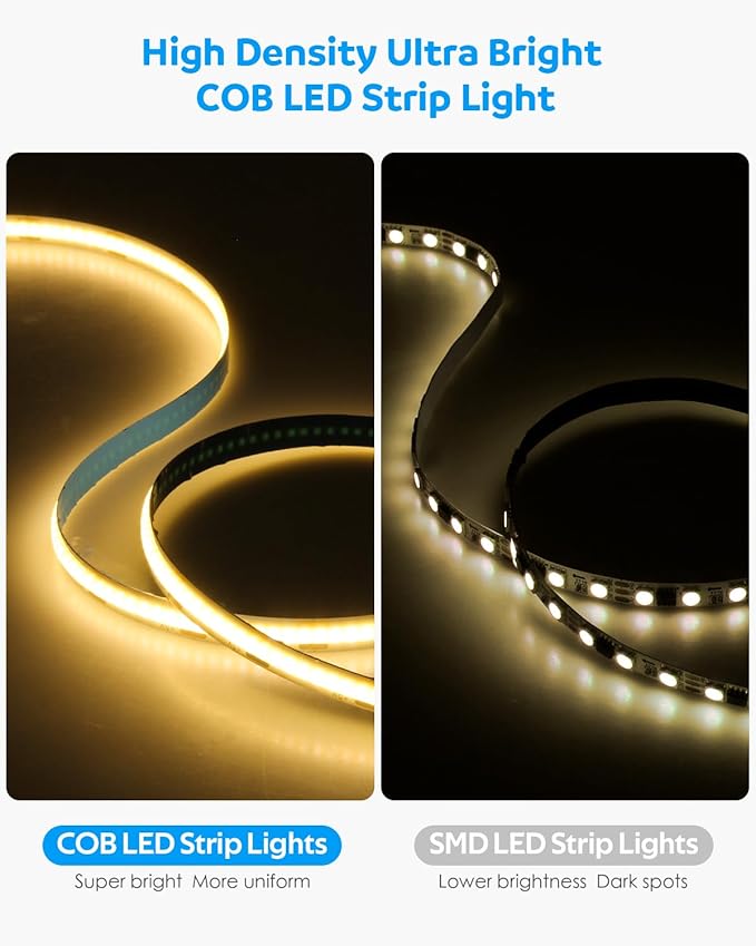 Aclorol COB LED Strip Lights USB Powered 16.4FT/5M 1600Leds Warm White 8mm Width Dimmable COB Tape Light Flexible and Cuttable LED Strip for Bedroom TV Backlight Stairs DIY Lighting CRI85+ 3000K