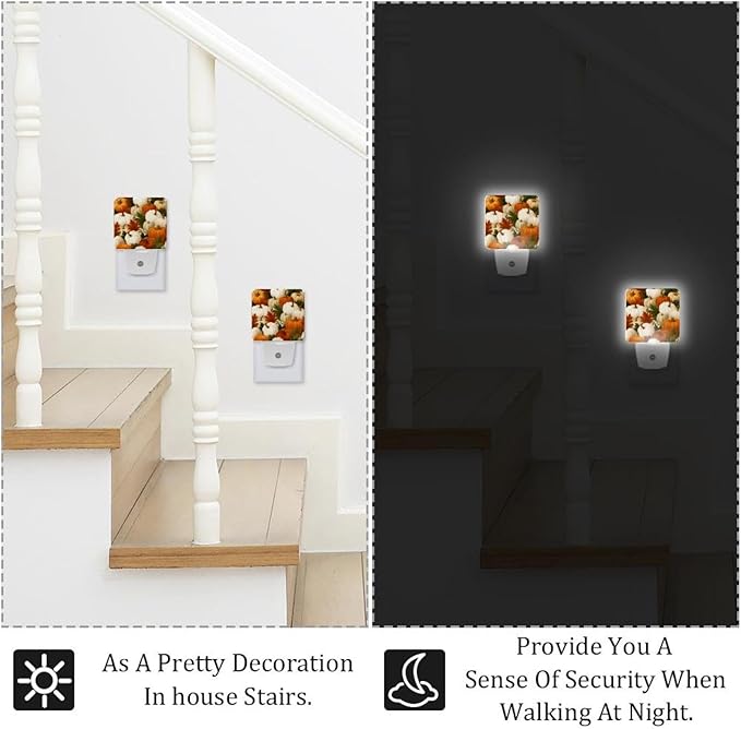 Thanksgiving Pumpkins a (2) Plug in Led Night Light with Auto Dusk to Dawn Sensor,Brightness Cool White Lights for Hallway,Kids Room, Kitchen, 2 Pack