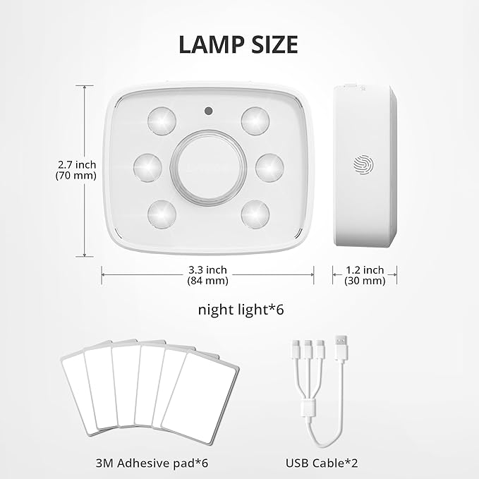 Lyridz Motion Sensor Under Cabinet Lights, Wireless Group Sync Stair Lights (6 Pack), 4000mAh Rechargeable Battery, 4 Color Temps & Dimmable, Magnetic Stick-on Night Light for Kitchen, Closet, Hallway