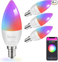 4 Pack E12 LED Smart Light Bulbs, RGBCW Small Candle Candelabra Compatible with Alexa/Google Home/Smart Life, 5W Type B B11 Color Changing Music Sync Timer Bulb, 2.4G WiFi Bluetooth Bulb
