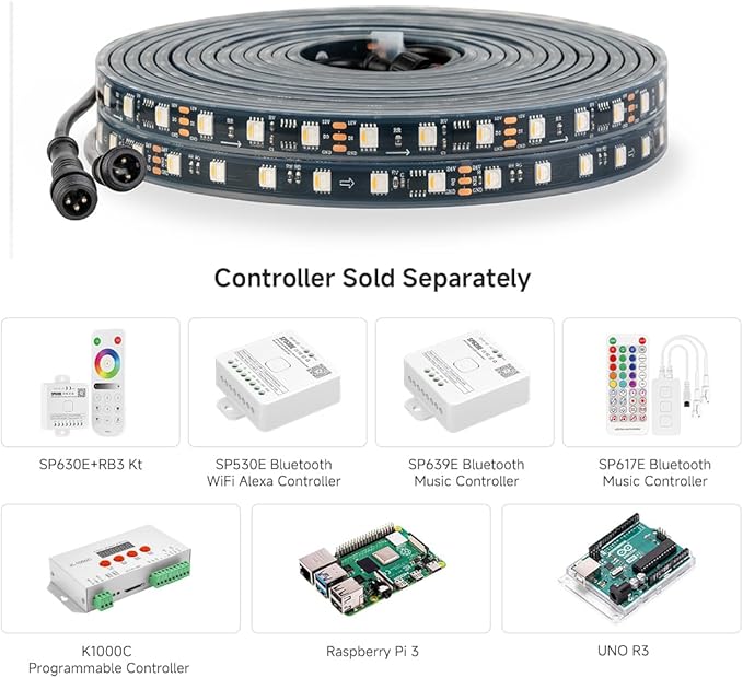 BTF-LIGHTING IP68 Waterproof Outdoor WS2814 RGBW IC LED Strip RGB+Warm White(3000K) Addressable Dream Color 5050SMD Light DC24V 16.4ft 60LEDs/m 10Pixels/m Can Work Outdoor(No Adapter or Controller)