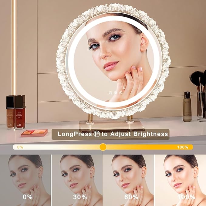 Vanity Mirror with Lights, 20.87 * 23.62" LED Makeup Mirror, Lighted Makeup Mirror with Lights, Smart Touch Control Dimmable 3 Modes Light, Lighted Up Mirror for Makeup Desk