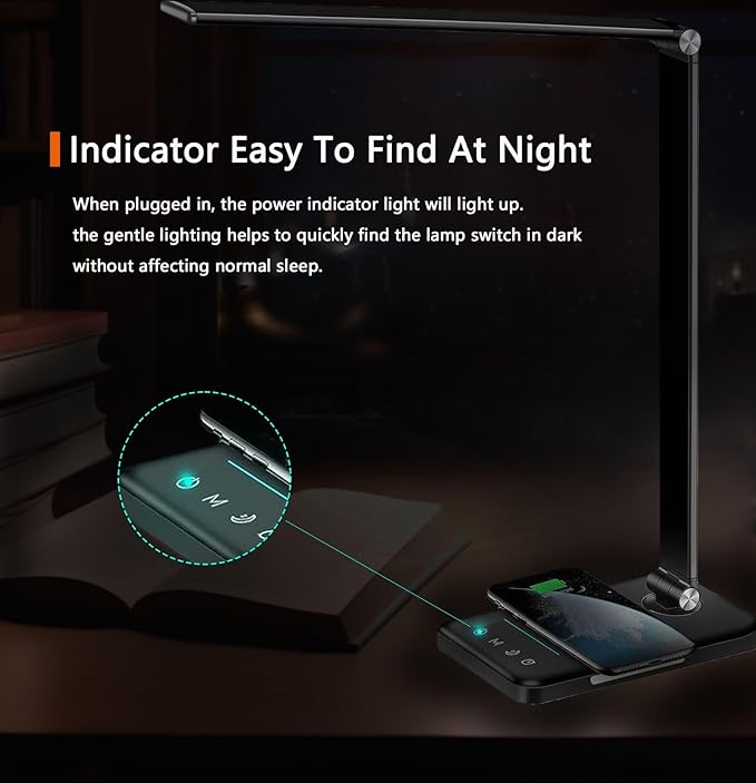 AFROG 8-in-1 LED Desk Lamp with 10W Fast Wireless Charger,USB Charging Port,Desk Lamps for Home Office,5 Color Mode 7 Brightness Desk Light Night Light,40Min Timer, Reading Table Lamp for Bedroom