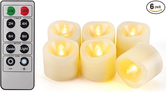 CANDLE IDEA 6 PCS 200 Hrs Remote Control Flameless Tea Lights, Battery Operated Led Flickering Votive Candles, Electric Outdoor Tealight Timer Candle for Thanksgiving Decorations (Batteries Included)