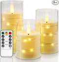 Amagic LED Flameless Candles, Battery Operated Candles with Embedded Fairy Lights, Acrylic Fake Candles with Remote and Timer for Wedding Home Decor, Ivory White, Set of 3, D3 x H4 5" 6"