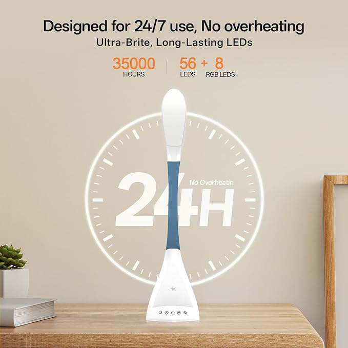 LED Desk Lamp with Touch Control and 360 Degree Gooseneck 9 Lighting Modes with 5 RGB Colors for Home Office Reading Light (White)