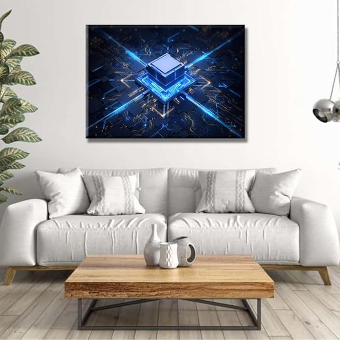 LSIUHWUWI Canvas Wall Art Motherboard Digital Chip Wall Art for Living Room Circuit Board Wall Decor Art Wall Paintings CPU Concept Modern Artwork for Office Home Decor Ready to Hang 20x28 INCH