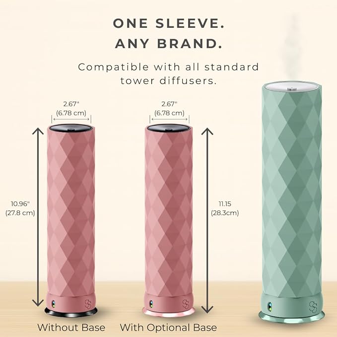 Waterless Essential Oil Hotel Scent Diffuser - Cold Air Diffuser - Covers 1000 sq. ft. - Waterless Diffuser for Home, Office & Hotel (Black + Interchangeable Sleeve) (Black + Purple/Pink/Blue Sleeve)