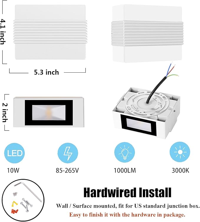Kawell Modern LED Wall Sconces Up Down LED Wall Light Indoor Outdoor Creative LED Wall Lamp 10W Hallway Wall Mounted Lighting Fixtures for Bedroom Living Room Stairs Porch, Warm White