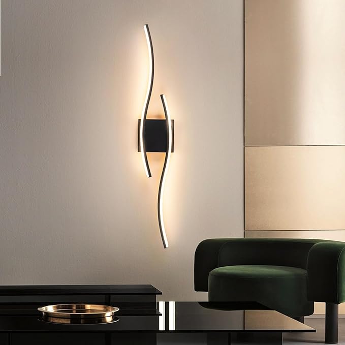 Modern Wall Lights 47.2inch, Dimmable Wall Sconce with Remote Control, Hardwired Black Wall Scones Lighting LED Wall Lamp for Living Room Bathroom Hallway Hotel Bedroom Stairs