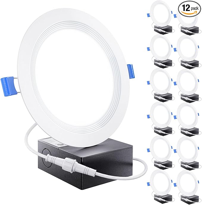Sunco 12 Pack 6 Inch LED Recessed Light, Ceiling Canless Recessed Lights, Baffle Trim Ultra Thin, 850 LM, 14W, 4000K Cool White, Dimmable, Wafer Thin with Junction Box.