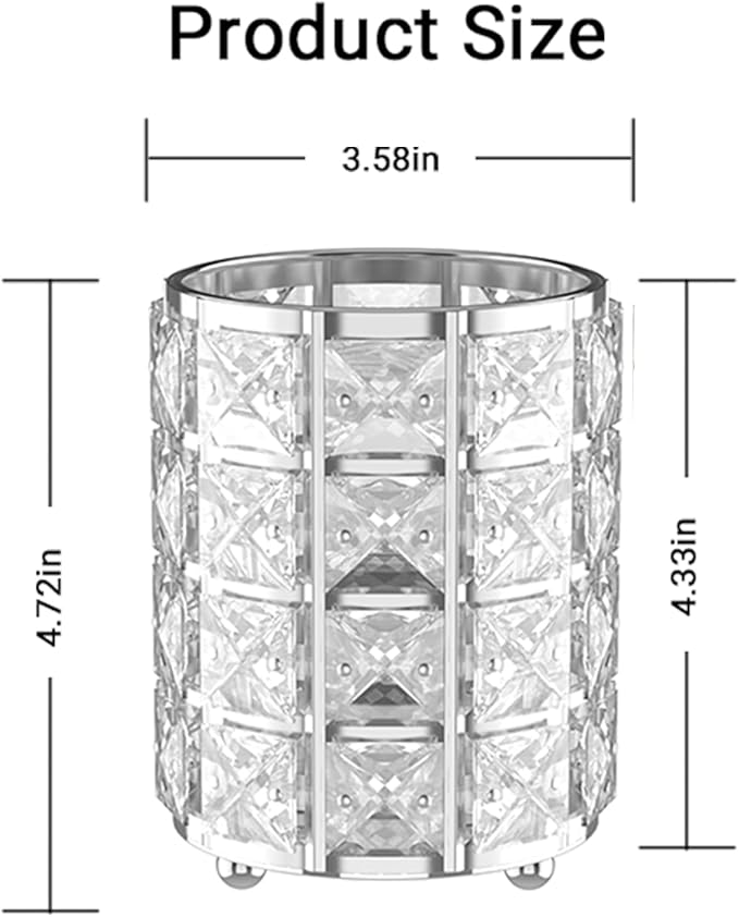 LUGUNU Makeup Brush Holder with Golden Silver Crystal Bling – Elegant Vanity Organizer for Brushes, Pens & Pencils, Ideal for Bathroom or Office Countertop(2Pack)