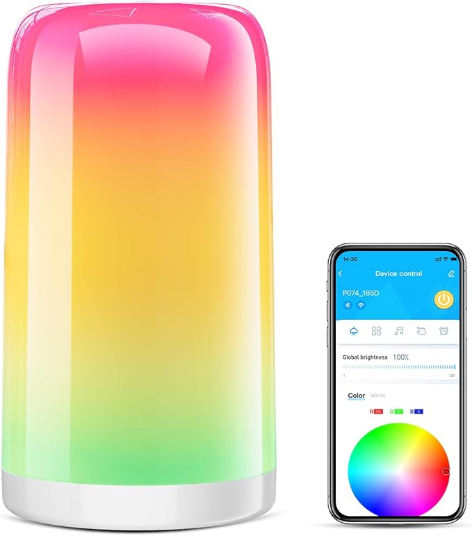 VOLIVO Smart RGBCW+IC Table Lamp - Touch Control, Dimmable Night Light, Plug-in Design; Compatible with Alexa & Google Assistant. A Stylish Decorative Gift.
