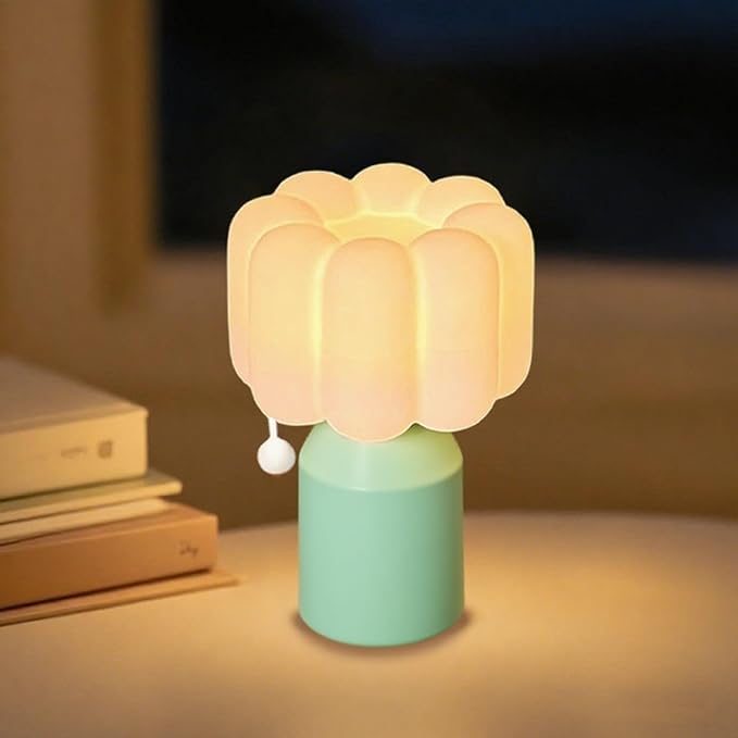 Mini Night Light for Bedroom, Flower Silicone Night Light with 30min Timer, Touch Control Dimmable Lamp with 3 Brightness Levels, LED Rechargeable Nightlight, Cute Bedside Lamp for Kids Gifts (Green)