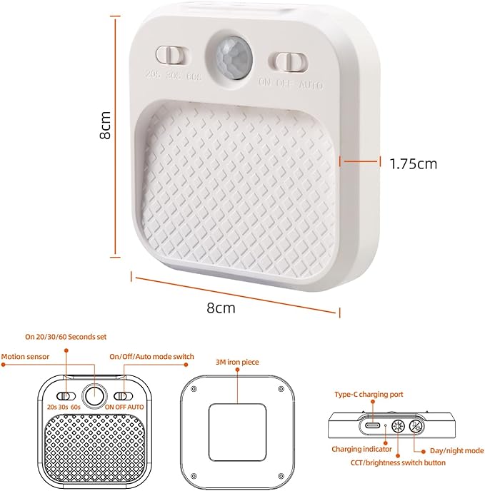 Motion Sensor Cabinet Lights Rechargeable with Timer, Day & Night Sensor Modes, Under Cabinet LED Light with 3 Color Temperatures Stepless Dimming, Magnetic Closet Light for Kitchen, RV, Cruise