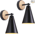 MWZ Rustic Farmhouse Black Metal and Wood Wall Sconce Adjustable Lamp，2 Pack,Rustic Wall Lighting Fixture for Bedroom, Living Room, Headboard, Garage, Porch