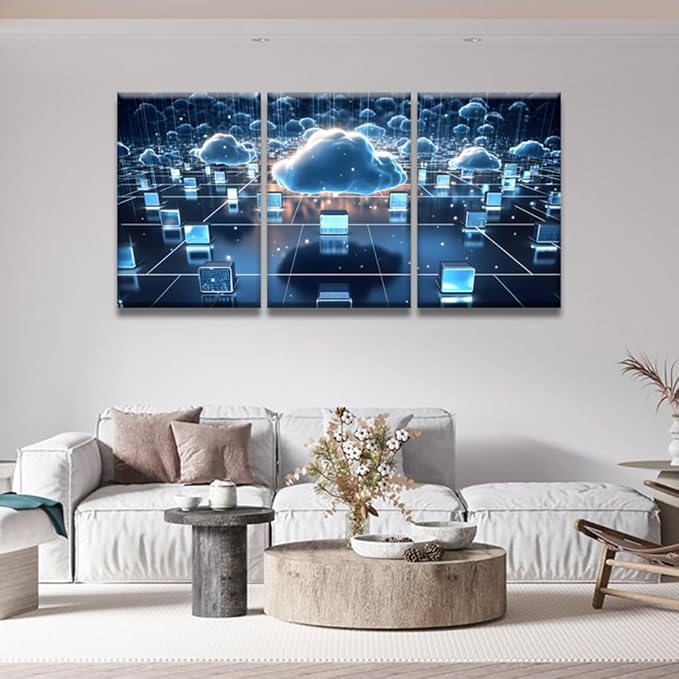 LSIUHWUWI Cloud Computing Pictures for Bedroom Wall Decor 3 Panel Wall Art Print on Canvas Posters and Prints Wall Hanging Decor Modern Home Decor Canvas Frame Artwork Ready to Hang 16x24inchx3