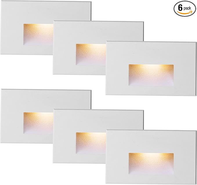 Outdoor Step Lights LED Stair Light Indoor 120V Dimmable, 3000K Warm White 4W 350LM Lights for Stairs, IP66 Waterproof Deck Stairway Lights, Staircase Lighting White Horizontal, 6-Pack