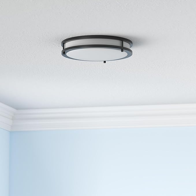 ASD LED 12" Round Flush Mount Lighting, Close to Ceiling Light Fixture | 3CCT, Dimmable, Energy Star, ETL Listed | 20W 1532LM 3000-5000K 120V | Low Profile Double Ring Lamp | Black