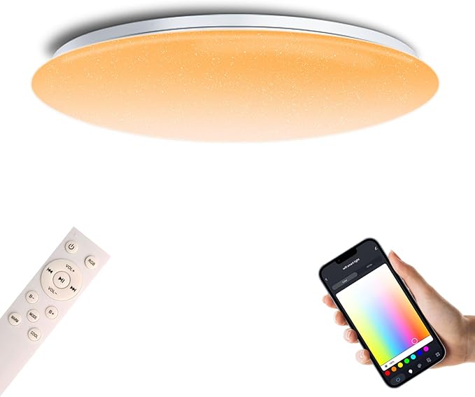 1-Pack, 13 inch Smart LED Music Ceiling Light with Bluetooth Speaker, Compatible with Alexa & Google Home, Color Changing RGB Dimmable Light for Living Room, Bedroom, Kitchen