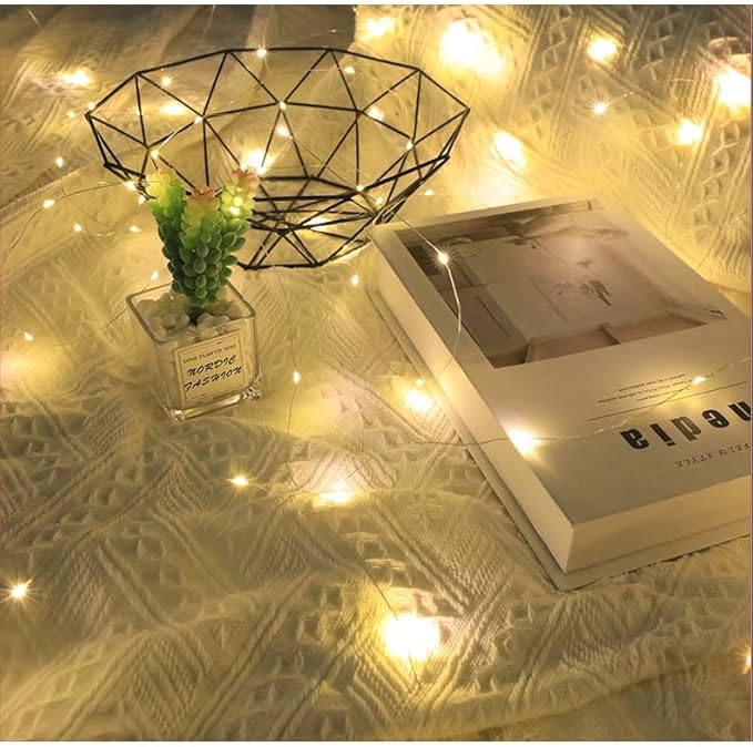 LED Fairy Lights Battery Operated String Lights Waterproof Silver Wire Firefly Lights for DIY Crafts Wedding Indoor Outdoor Christmas Patio Garden Decoration (Warm White, 33FT-100LEDS)