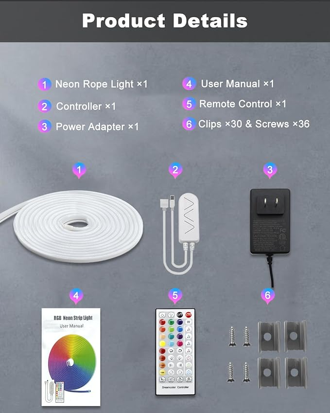 echosari Smart RGBIC LED Strip Lights, 33Ft Neon Rope Lights Work with Alexa and Google Assistant, Neon Strip Lights with Music Sync App/Remote Control, Multiple Modesfor Bedroom DIY Wall Decor