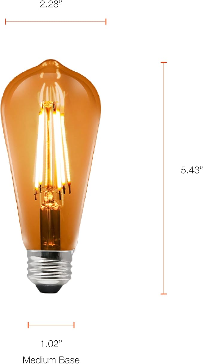 Sylvania WiFi LED Smart ST19 Amber Finish Light Bulb, 3.5W Efficient, for Alexa/Google Assistant, 2000K, No Hub Required - 2 Pack (75802)