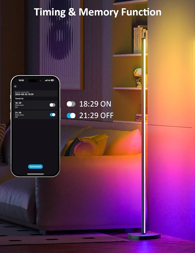 MIHEAL RGB Corner Floor Lamp, 57.5" Color Changing LED Corner Lamp with APP Control, Modern Standing Lamp with Music Sync and 16 Million DIY Colors, Heavy Base for Bedroom Living Room Gaming Room