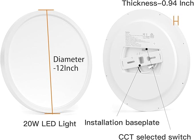 TALOYA Dimmable Flush Mount Ceiling Light,12Inch,20W,5 CCT,LED Ceiling Light Fixture for Bedroom,Kitchen,Living Room,White