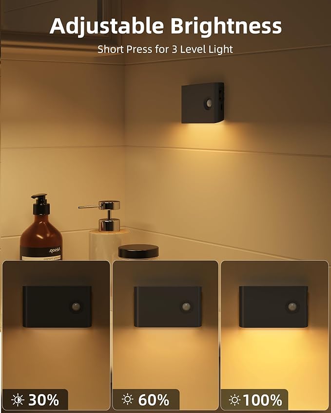 EZVALO 6 Pack Motion Sensor Night Lights with Charging Station, Sync LED Stair Lights Indoor, 1500mAh Rechargeable, Magnetic & Dimmable, 3000K Soft White, Portable Nightlight for Hallway (Black)