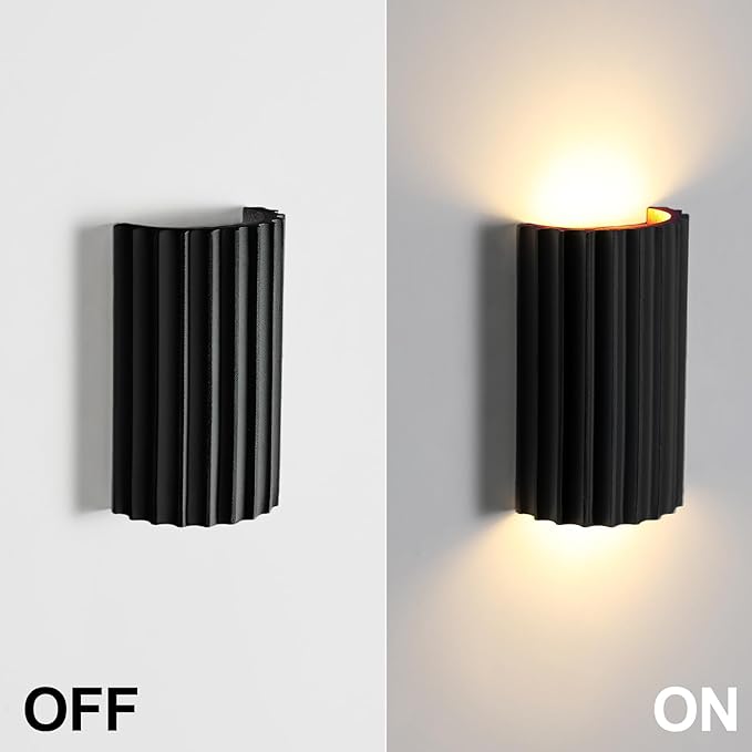 ZEROUNO Black Resin Modern LED Wall sconces Hardwired Indoor Wall Lights Up and Down Wall Mount Wall Lamp Fixture for Living Room Bedroom Hallway Corridor Conservatory Stairs (with E12 Bulbs)