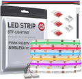 BTF-LIGHTING FCOB COB LED Strip RGBW 6500K 896LED/m 16.4FT DC12V Color Changing Flexible High Density Uniform Light 12mm Width for Home Indoor Decoration(No Adapter or Controller)