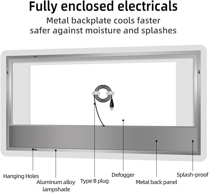 24" x 36" Frameless LED Bathroom Mirror with Lights, Lighted Vanity Mirror with Anti-Fog, 3-Color Stepless Dimmable, Memory, Shatterproof, UL-Listed, Wall Backlit Mirror (Horizontal/Vertical)