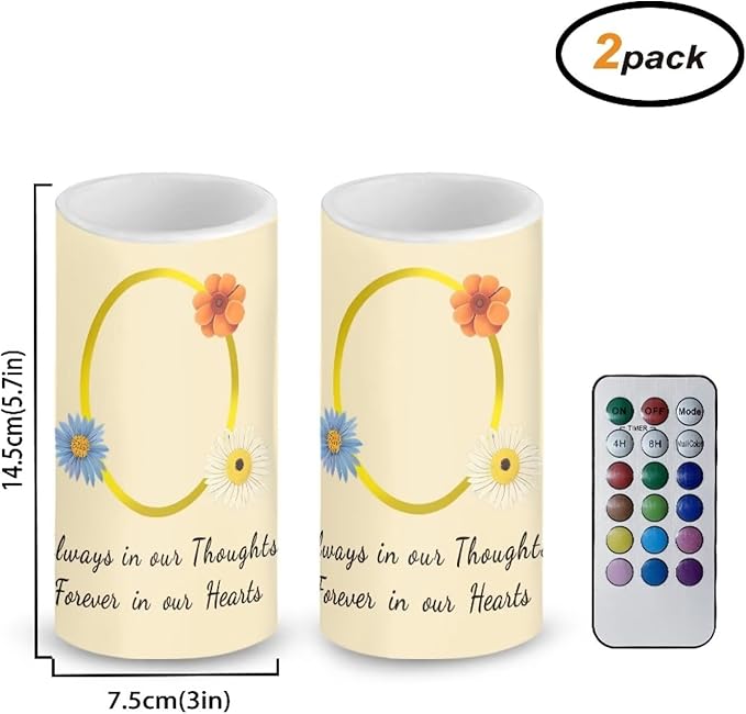 Personalized LED Memorial Candle for Loss of Loved One 2 Pack 6 x 3 inch Flameless Candles Biege Battery Operated Candles with Multicolor Timer Remote Control Flameless LED Fake Candles