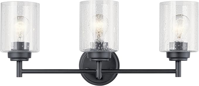 Kichler Winslow 21.5” Vanity Light in Black with Clear Seeded Glass, 3-Light Modern Bathroom Lighting Fixture, 45886BK