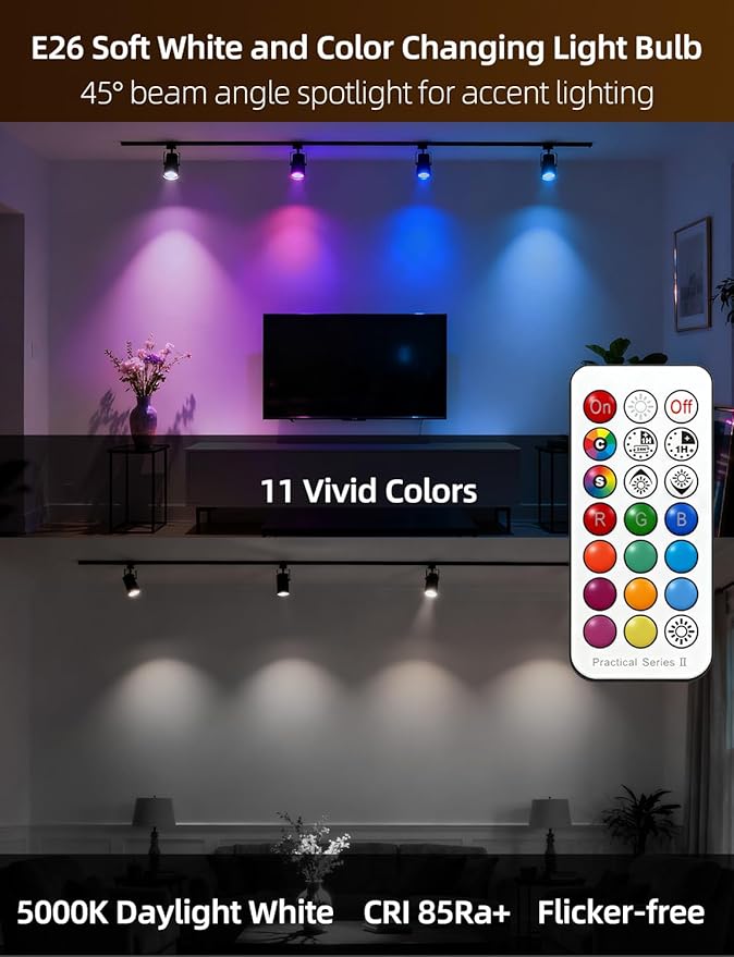 ILC Par16 LED Light Bulbs 40 Watt Equivalent Color Changing E26 Screw 45°, 12 Colors Dimmable Daylight White 5000K RGB LED Spot Light Bulb with 5W Remote Control,(Pack of 4)