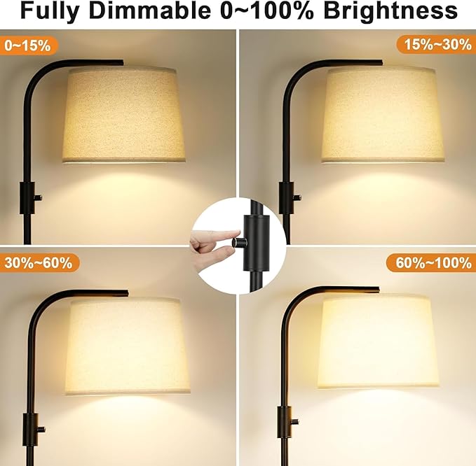 Ambimall 𝐅𝐮𝐥𝐥𝐲 𝐃𝐢𝐦𝐦𝐚𝐛𝐥𝐞 Floor Lamp - Floor Lamps with 9W 𝐋𝐄𝐃 Bulb, Standing Lamps for Living Room with Adjust Head, Modern Standing Tall Light Rotary Switch for Office