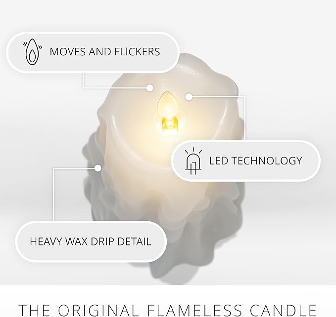 Luminara Heavy Wax Drip Flameless LED Candle, White 2.5" x 6.5", Timer Function, Real Wax Pillar, Battery Operated Unscented Safe, Long-Lasting