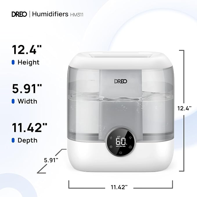 DREO 6L Top Fill Humidifiers for Bedroom, 60H Runtime 28 dB Quiet Supersized Cool Mist Air Humidifiers for Large Room, Baby Nursery, Plant, Indoor, Night Light, Easy to Clean, Precise Humidity Control
