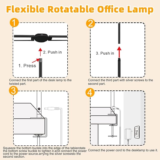 Double Head LED Desk Lamp for Office - Eye Caring Lamp with Clamp, Flexible Adjustable Lighting Gooseneck Desk Light, 4 Color Modes & 5 Brightness Levels for Monitor Workbench Study Reading