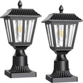 Greluna Solar Post Lamp Lights, 2 Pack 6000K Dusk to Dawn Solar Light with Pier Mount Base, Post Lights Outdoor Waterproof for Garden Yard Landscape Pole Pillar, Outside Decorative Lamp