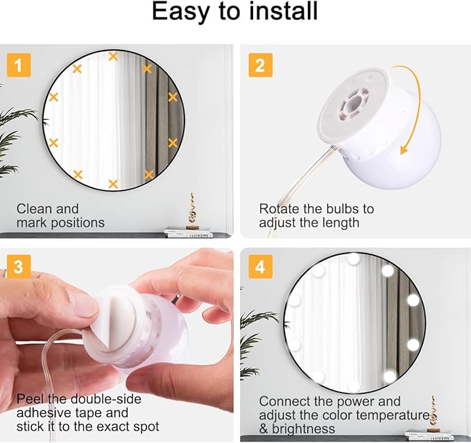 LED Vanity Lights for Mirror, High Brightness LED Chip, Hollywood Style Vanity Light with 14 Dimmable Bulbs, Adjustable Color & Brightness, USB Cable, Mirror lights for Makeup, lighting and Decoration